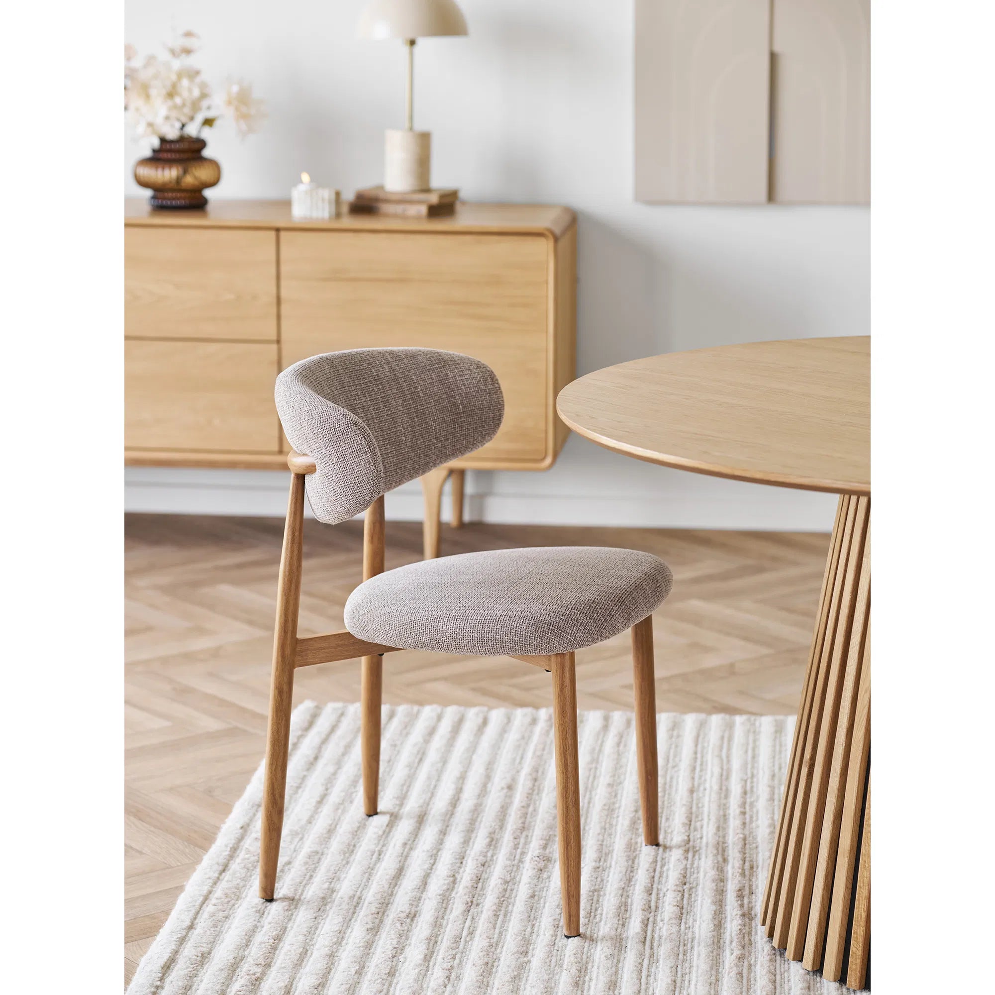 Sedia da pranzo, sabbia, gambe effetto legno, rovere Alzo
