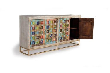 CREDENZA  CON PARTICOLARI IN MAIOLICA E BRONZO 1206