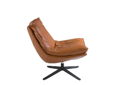 SILLÓN GIRATORIO REVESTIDO EN CUERO Y ESTRUCTURA DE ACERO NEGRO