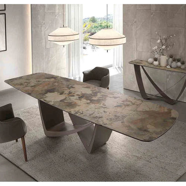 EXTENDING DINING TABLE IN PORCELAIN AND WALNUT WOOD 