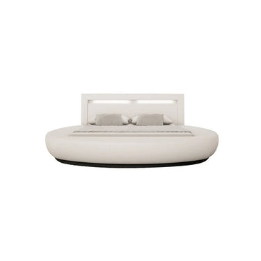 Letto rotondo 140x200 cm LED effetto pelle bianca